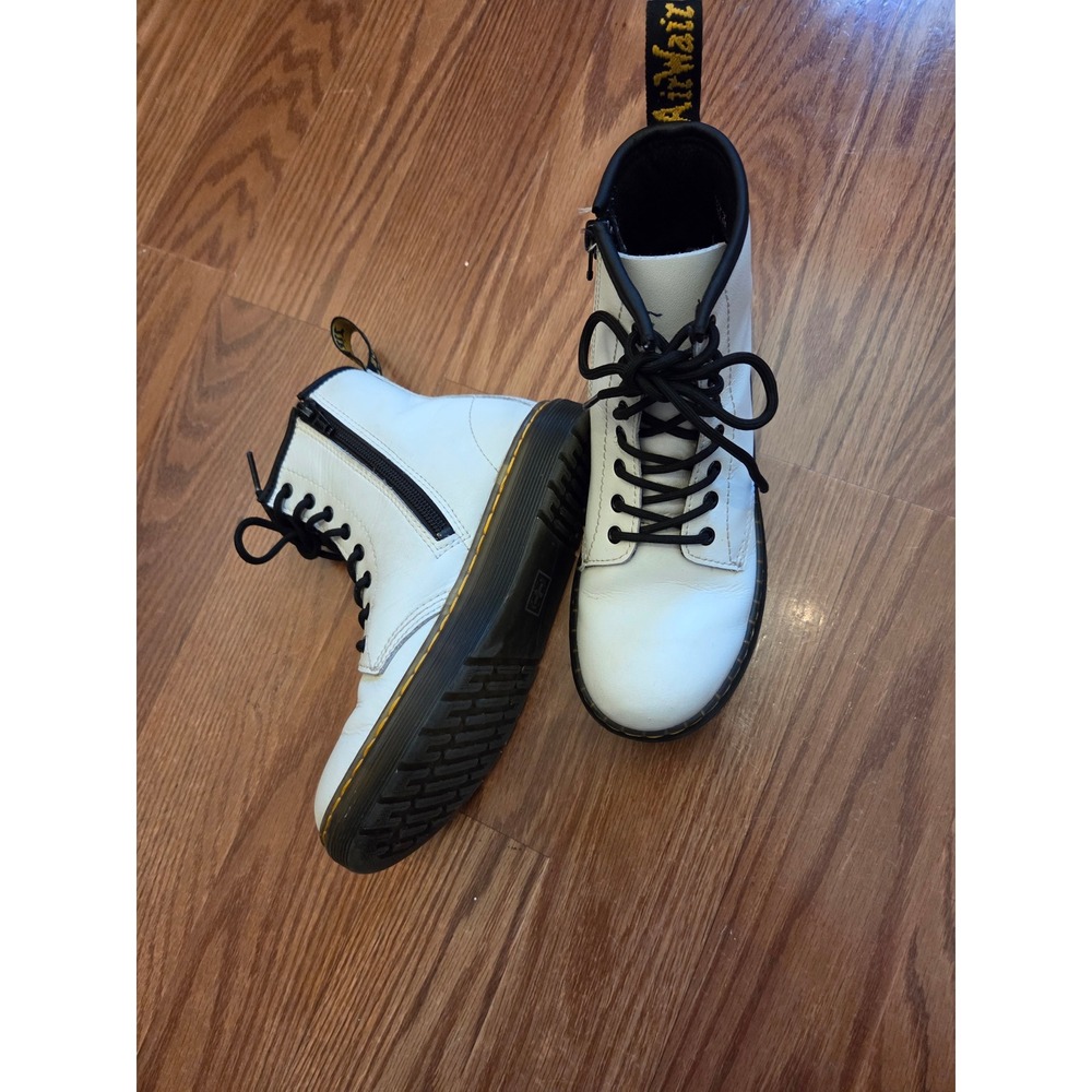 Kids Dr Martens White Leather Combat Boots Side Zip Lace‎ Up AirWair Size K5